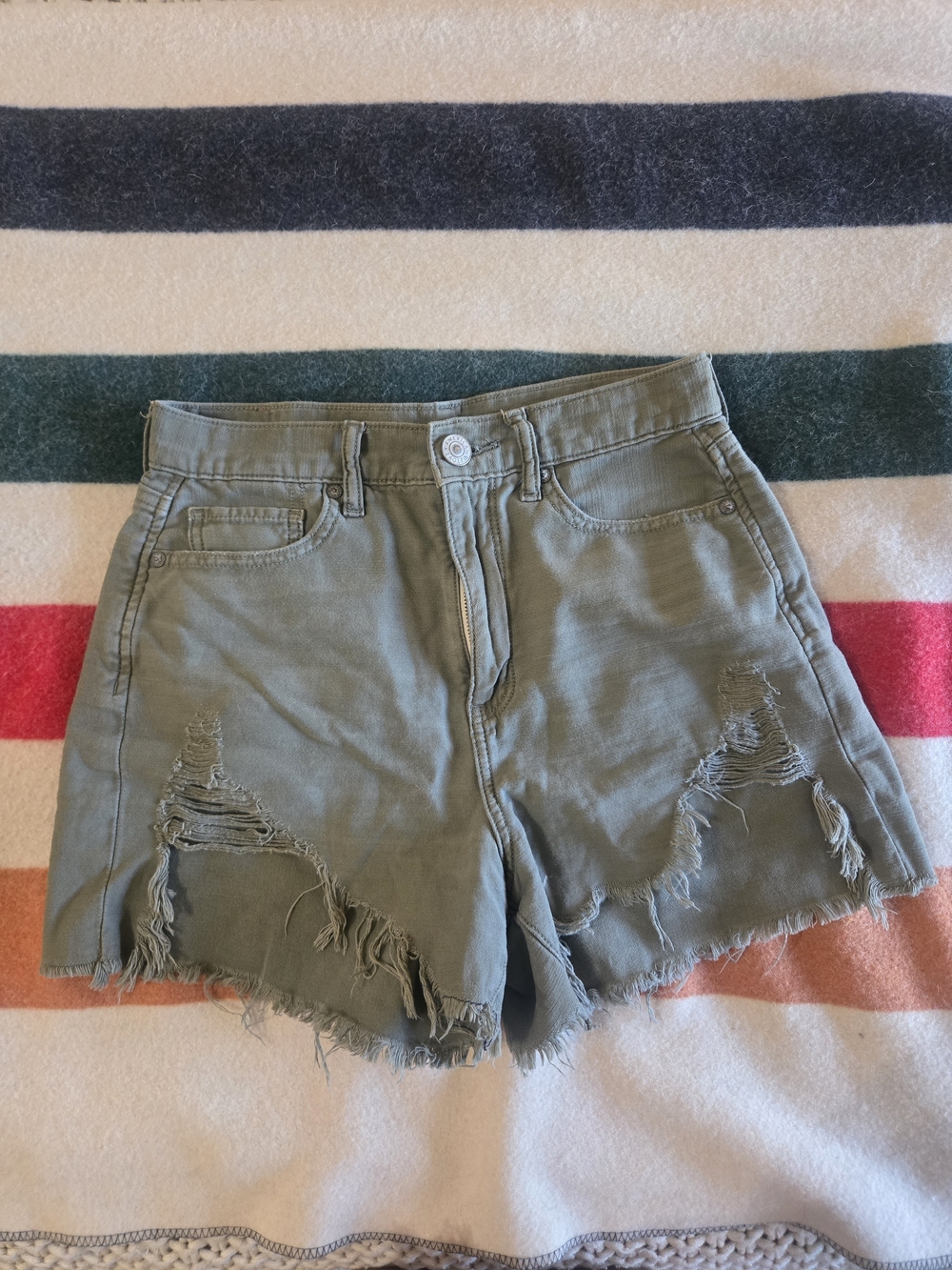 American Eagle Outfitters Olive Green Distressed Denim Shorts